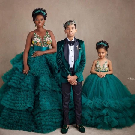 Vestido de fiesta verde para madre hija, ropa de maternidad con apliques de flores, con volantes, para sesión de fotos|Trajes iguales de familia| - AliExpress