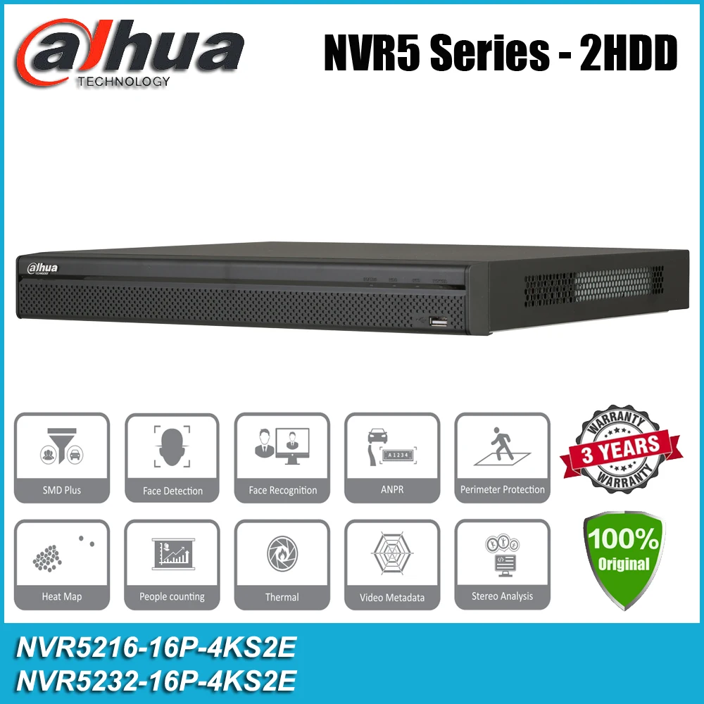 Оригинал Dahua NVR5216-16P-4KS2E NVR5232-16P-4KS2E 16CH 32CH2HDDs 16PoE 4K и H.265 NVR Сетевой Видео Регистраторы