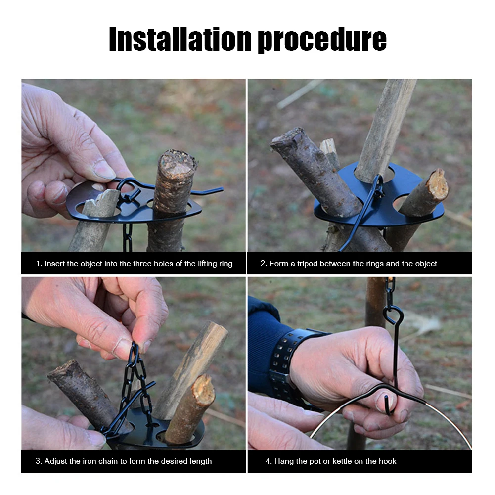 Portable Detachable Outdoor Barbecue Tripod Hanging Rack Stainless Steel Camping Campfire Grill Pot Triangle Hanger Stand Set barbecue grill
