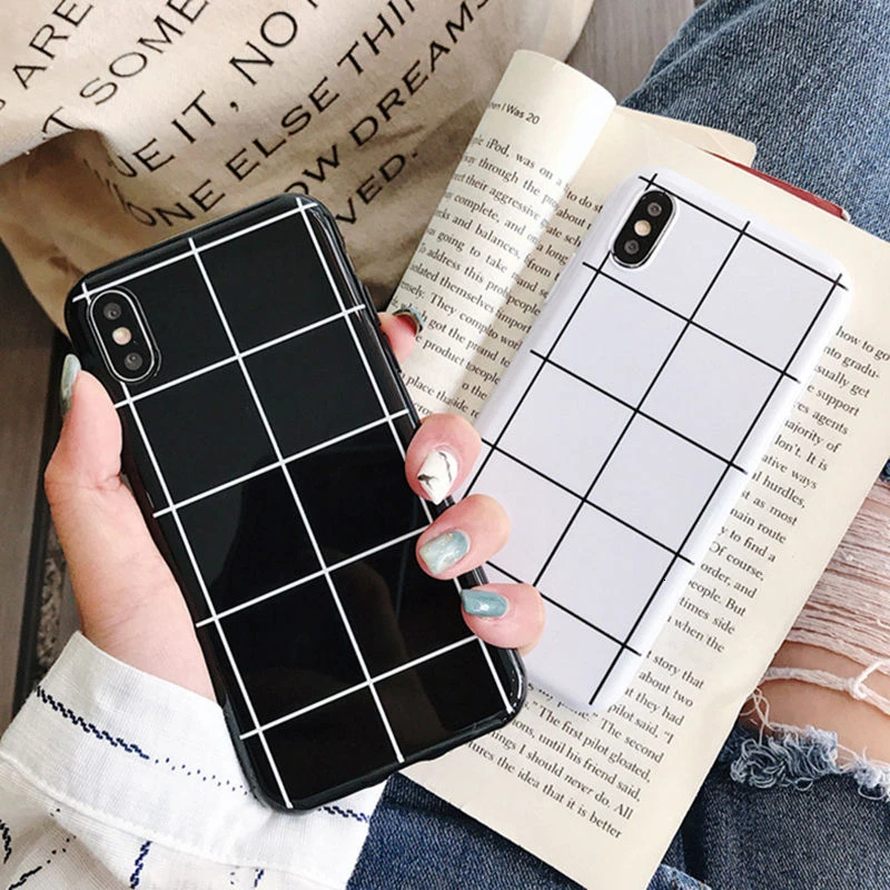 

Soft TPU Lattice Simple Phone Case For iPhone XR XS X XS Max 6 6S 7 8 Plus Black White Lattice Pattern Protection Back Cover