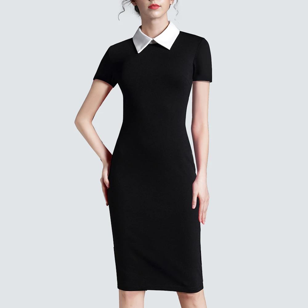 Women Clothing Vintage Black Women Formal Work Business Office Short Sleeve  Casual Bodycon Sheath Fitted Pencil Dress H751|fitted pencil dresses|pencil  dressbusiness dress - AliExpress
