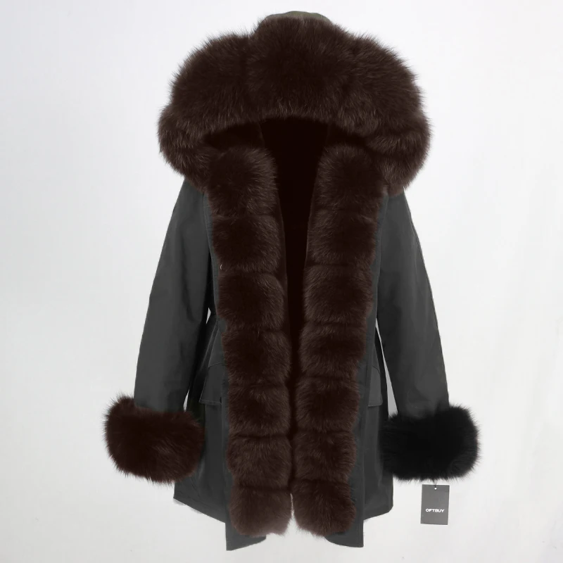 black dark brown OFTBUY, водонепроницаемая длинная парка, зимняя куртка, для женщин, натуральный мех, пальто, натуральный Лисий мех, воротник, капюшон, толстая, теплая, уличная, съемная, Новинка - Цвет: black dark brown