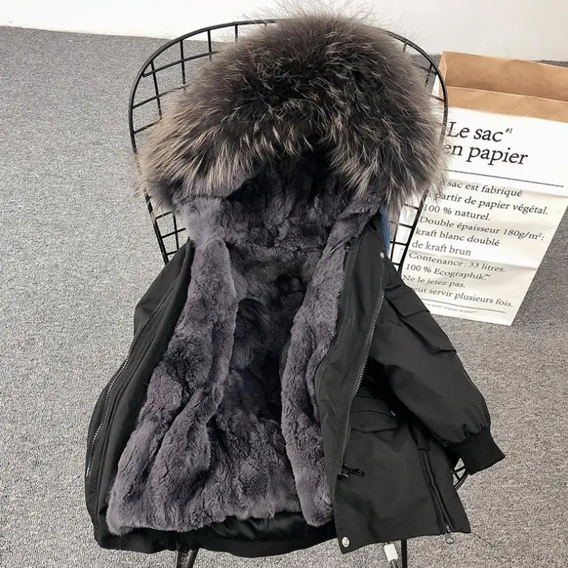 Зимний детский Настоящий мех кролика, пальто с капюшоном и воротником из натурального меха, теплая парка, детская куртка Modis для холодной погоды, Y1944