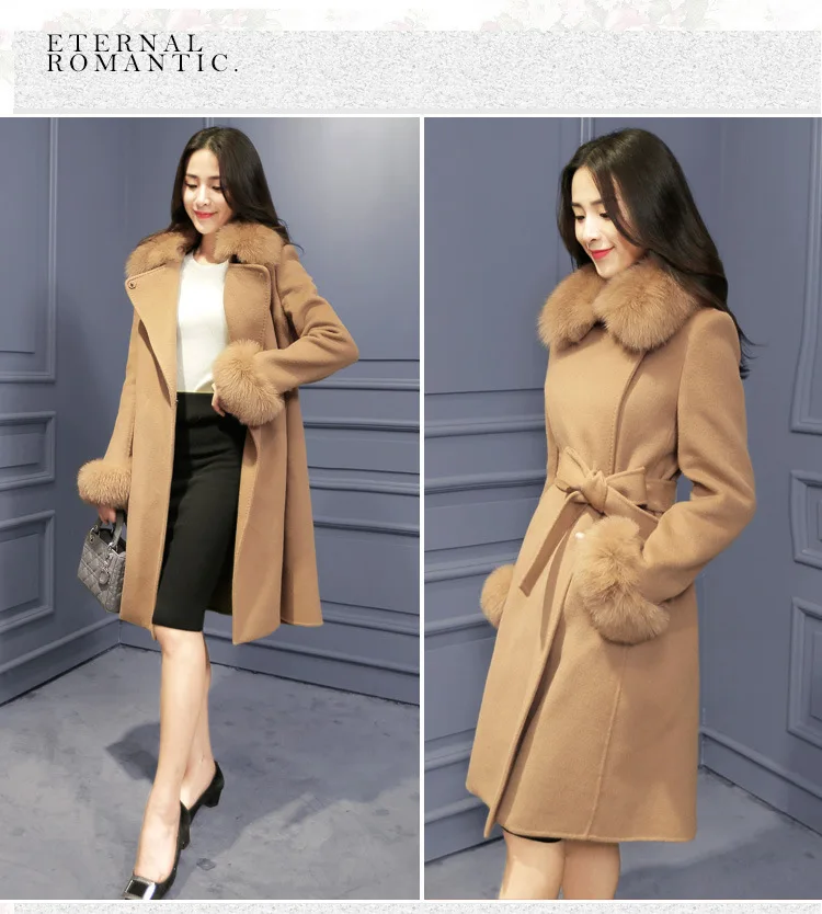 GareMay, зимнее женское пальто с меховым воротником, верхняя одежда, модная плотная теплая шерстяная смесь, женское элегантное шерстяное пальто для женщин