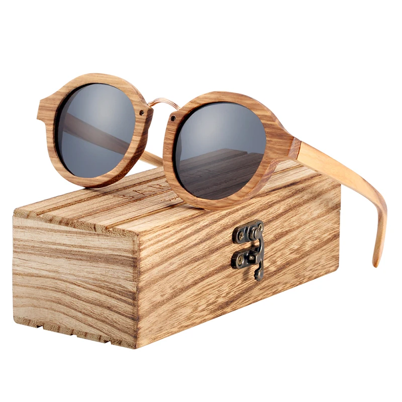 BARCUR Polarized Wood Sunglasses Round Men Women BC7104