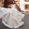 Exquisite Scoop Ruffles Champagne Wedding Dresses Customized Lace Bridal Gown for Women Robe de Mariee Plus Size Bride Dress 3