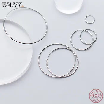 

WANTME Real 100% 925 Sterling Silver Geometric Exaggerated Big Round Circle Hoop Earrings Women Men Party Accessories Jewelry