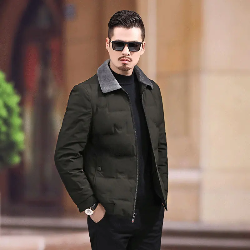 Пуховик на утином пуху зимнее пальто для мужчин Воротник из овечьей шерсти