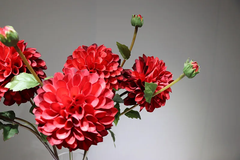 Новое поступление 5 шт.-красный помпон Dahlia ромашка Хризантема домашние декоративные искусственные цветы для свадебной вечеринки