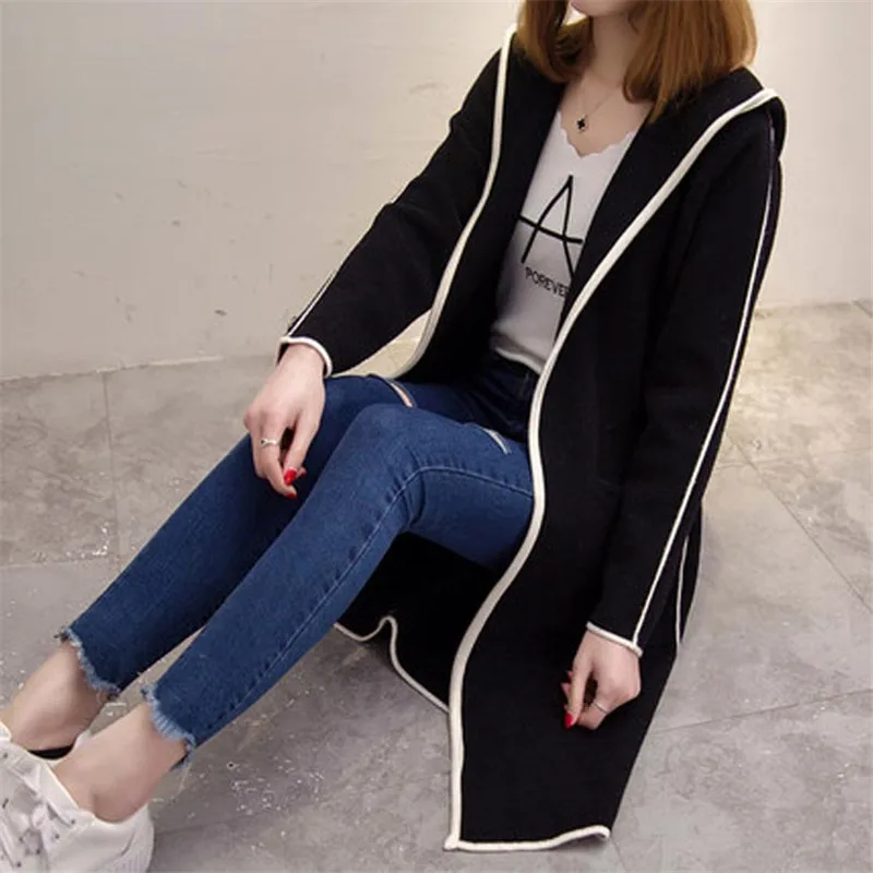 Роскошное дизайнерское Брендовое шерстяное пальто для женщин, винтажное свободное теплое шерстяное длинное зимнее пальто с капюшоном - Цвет: Черный