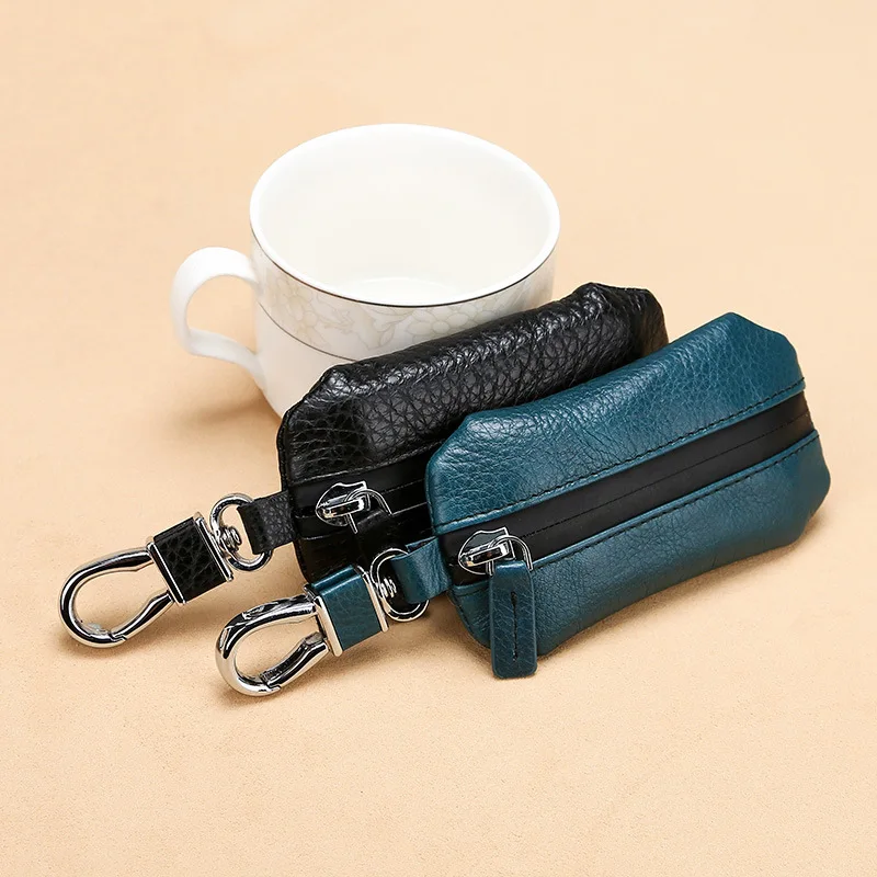 

2019 new upgraded leather car key bag leather lychee waterproof zipper car universal key set