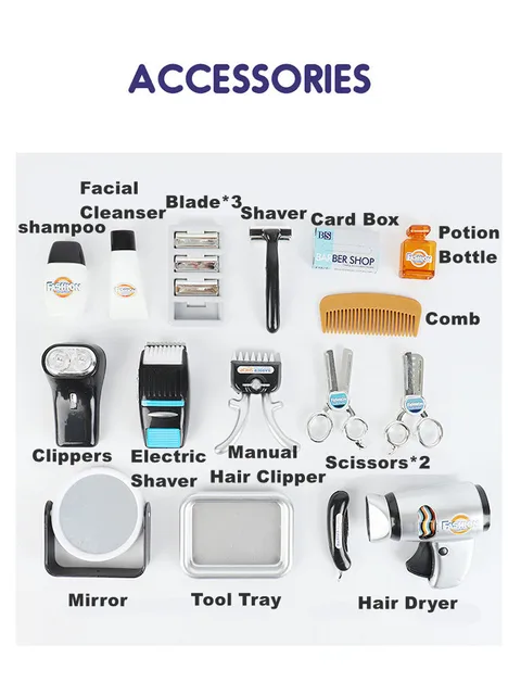 Kids Hair Salon Kit Pretend Play Hairdressing Simulation Toy for Toddler Dryer Beauty Tools Make Up Set for Little Girl Boy 6