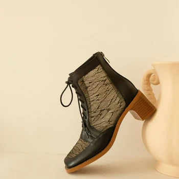 

Fashion Women Genuine Leather Knitting Ankle Boots Winter New High Heels Party Night Club Shoes Woman Chelsea Boots