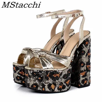 

MStacchi Fashion Women Sandals Genuine Leather Thick Bottom Shoes Bling Buckle Chunky Heel Women Shoes Sexy High Heel Sandals