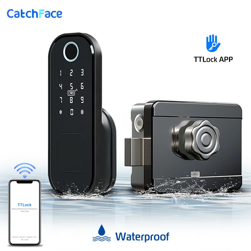 Huellas Dactilares bloqueo de la puerta impermeable al aire libre puerta Bluetooth cerradura TT App código de acceso Rfid Tarjeta sin llave frente cerradura electrónica