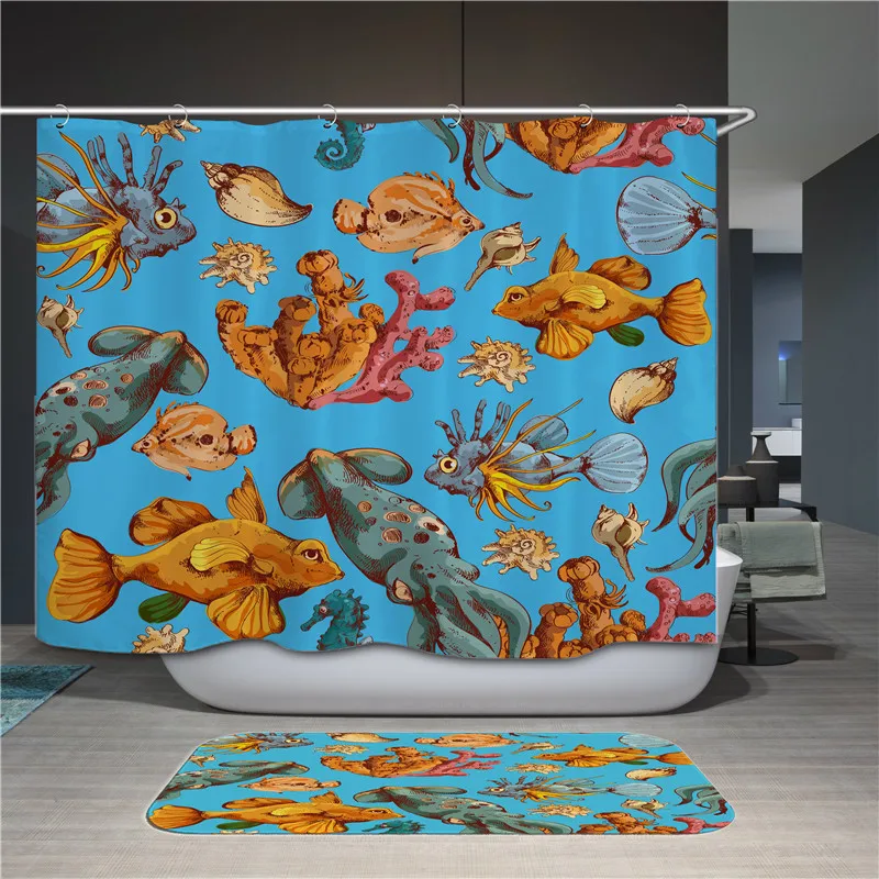 

Solid color printing pattern polyester waterproof shower curtain with 12 pieces of anti-hook mold shower curtain home decoration