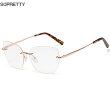 Женская оправа из сплава без оправы, женские ультралегкие оправы для очков кошачий глаз, оптическое стекло для дальнозоркости и близорукости по рецепту F215