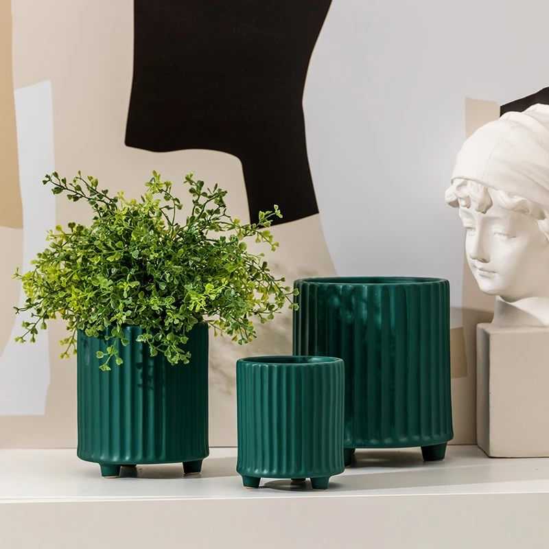 Jarrones de decoración para el Macetas Colgantes de torre, personalidad creativa, rayas, pie, Macetas, plantas cerámica, agujeros en las y jardineras| - AliExpress