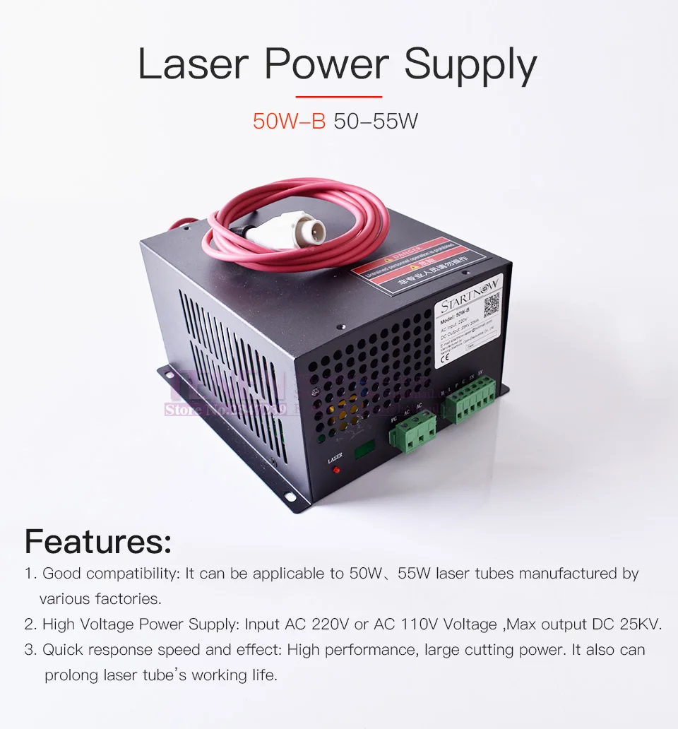 50W-B СО2 лазерный генератор MYJG-50 СО2 лазерный источник 45 Вт высоковольтный лазерный источник питания 50 Вт для лазерной гравировки и резки