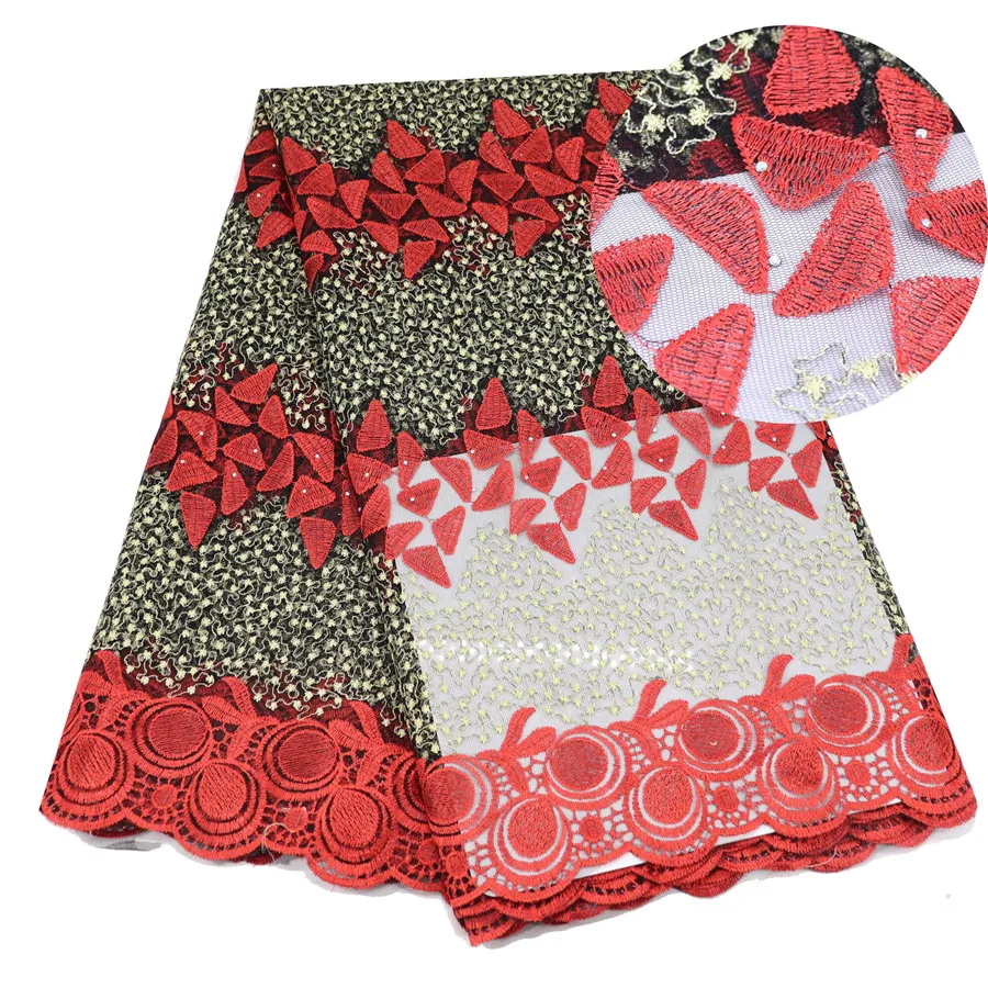 

Red African Laces High Quality Tulle Fabric Laces Nigerian French Mesh Lace Guipure Cord Lace Fabric For Women