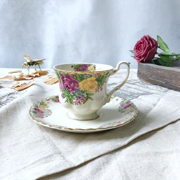 

Personalised Bone China Ceramics Tea Coffee Cup Set Antique British Espresso Cup Rose Gold Rim Koffie Kopjes Cups Saucers EF50CS