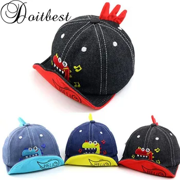 

Doitbest 1 to 4 Years old Soft Brim denim dinosaur Children Baseball Cap Boys Girls Snapback baby Kids Hip Hop Hat Sun cap