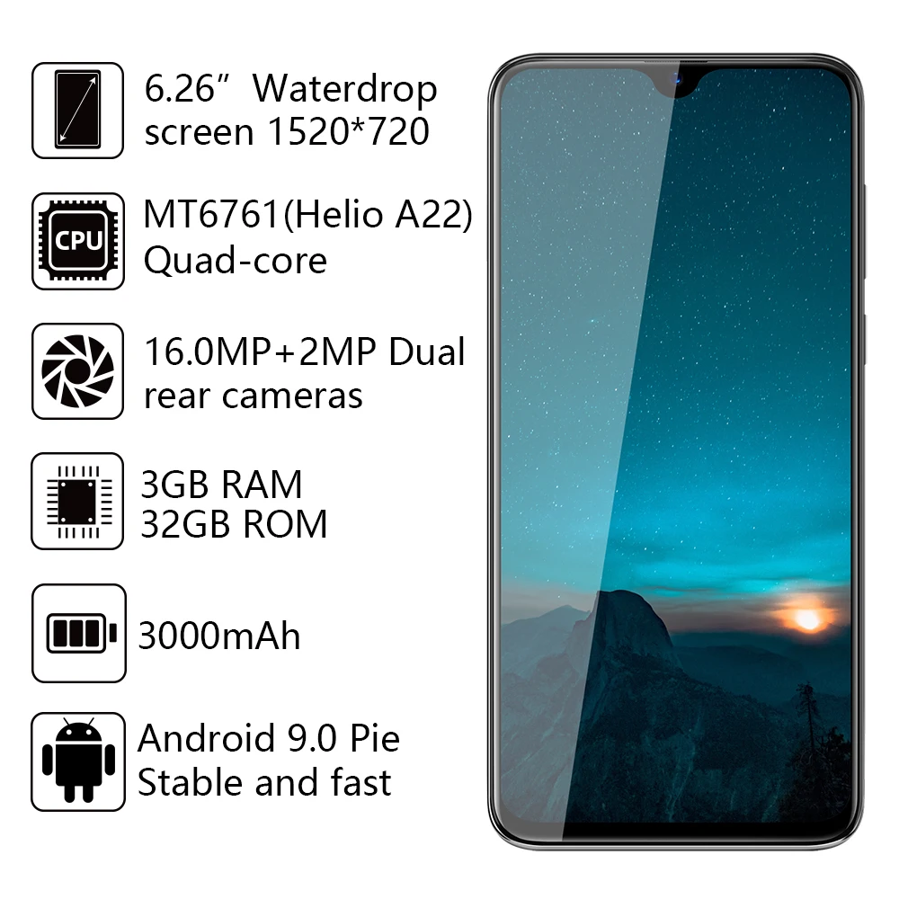 Cubot R15 Pro Android 9,0 Pie 6,2" полный экран 3 ГБ+ 32 ГБ смартфон Двойная камера 16MP Cellura 4G LTE 3000 мАч мобильный телефон