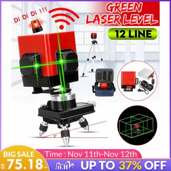 

12 Lines Laser Level Green Laser Level Self-Leveling 360 Horizontal&Vertical Cross Lines Floor Tile Laser Level Wireless Remote