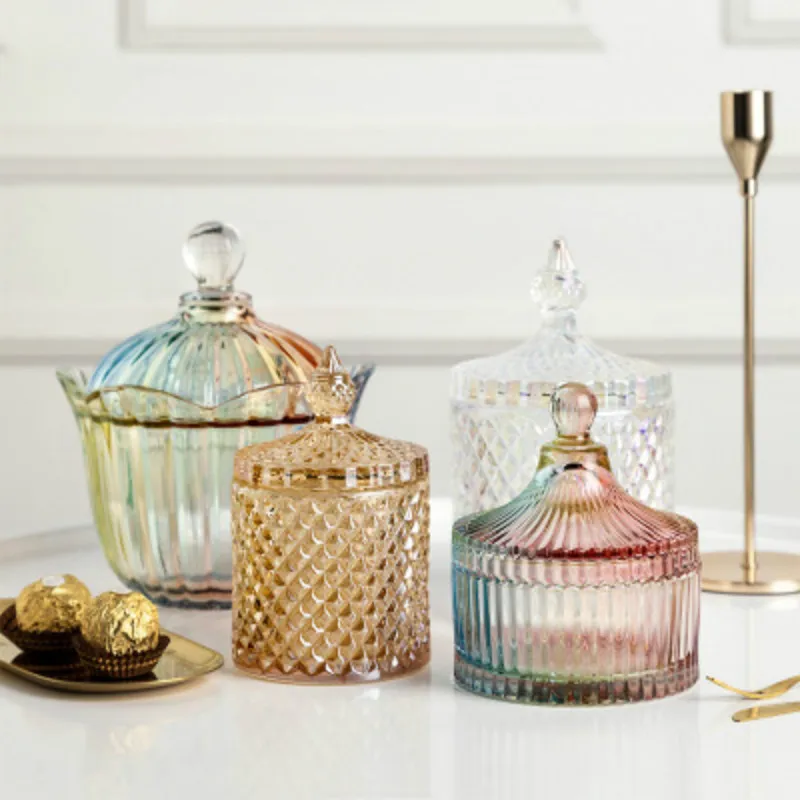 

Glass Storage Tank Big Containers Cereal Cookie Container Candy Mason JarsCotton Swab Trinket with Lid Boxes Desktop Decoration