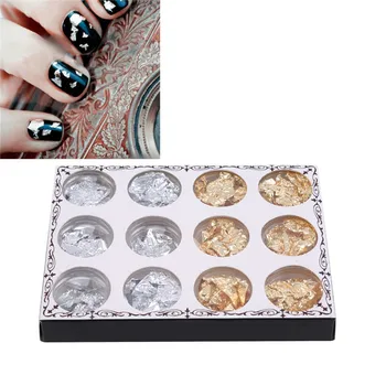 

12pcs/1 Box Mixed Colorful Sequin For Nail Art Decorations Diy Design Crystal Nail Glass Nail Art Gold And Silver Foil Tin Foil