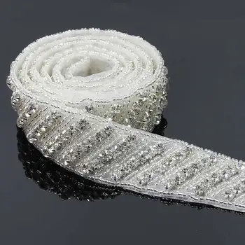 

10Yards Hot Fix Rhinestone Applique Belt Silver Beaded Crystal Bridal Belt Rhinestone Trim for Wedding Dress
