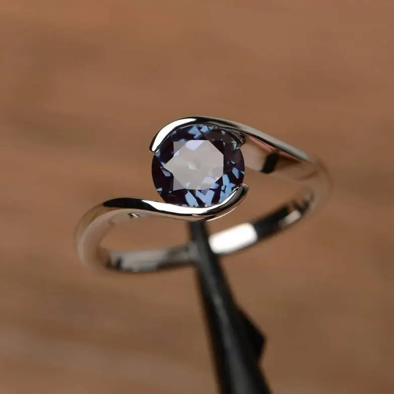Hainon изысканное красное круглое Кристальное кольцо для женщин, простой стиль, обручальное кольцо на палец, женские модные свадебные кольца, ювелирное изделие, подарок - Цвет основного камня: Сиренево-синего цвета