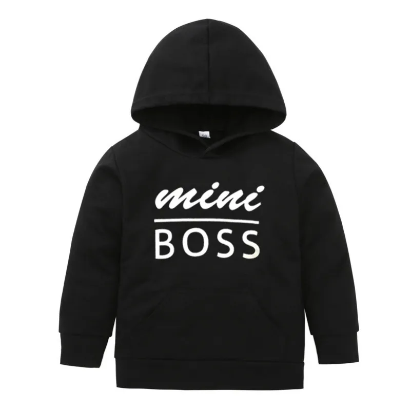 Осенне-зимняя толстовка с капюшоном и надписью «MINI BOSS» для маленьких мальчиков; Верхняя одежда; roupa infantil; повседневная одежда из хлопка - Цвет: Black 2