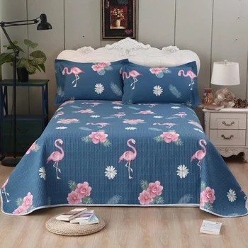 

1Pc Bed Cover+2 Pcs Pillowcases Flamingo Bedspread Cotton Quilt blue Blanket For four seasons 1.2/1.5/1.8m/2.0m Bed