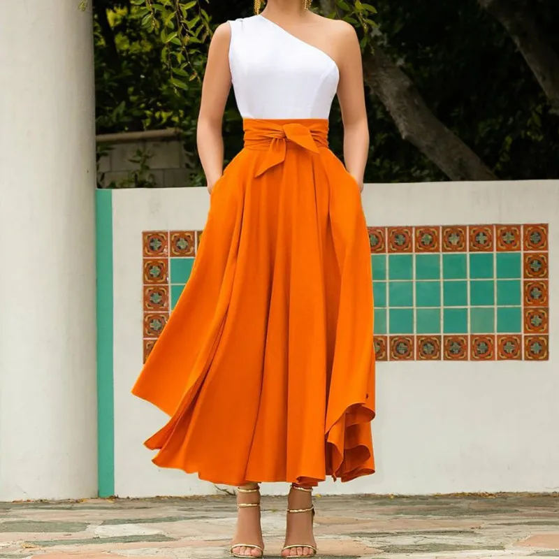 

High Waist Women Maxi Skirt Bowtie Women Skirt Slim A-line Long Skirt Faldas Jupe Mujer 2019 Autumn New
