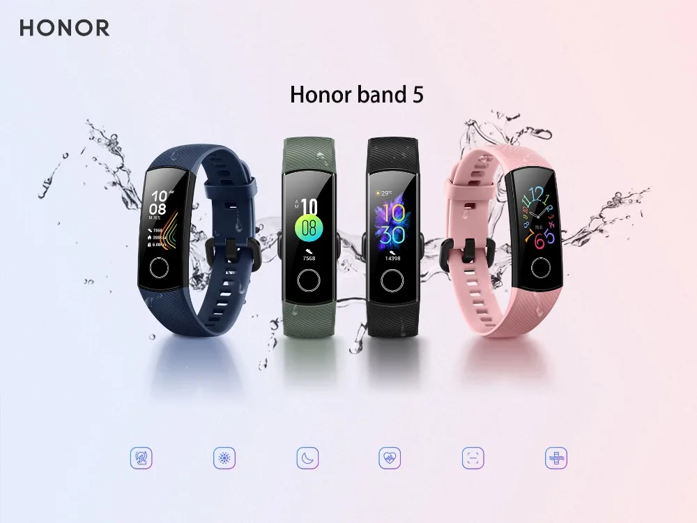 Умный Браслет huawei Honor Band 5, оксиметр, сенсорный экран, AMOLED, волшебный цвет, пульсометр, Обнаружение сна, сон, плавательный браслет