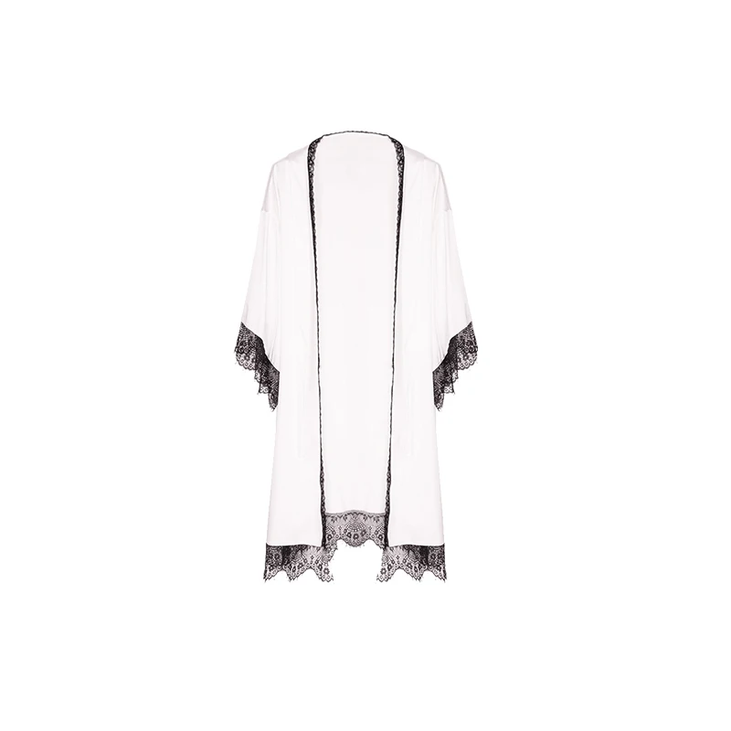 The New Deep V Strap Nightdress Robe Suit Home Service Sexy Woman Pajamas Summer Ice Silk Lace Robe Bathrobe - Color: Robe