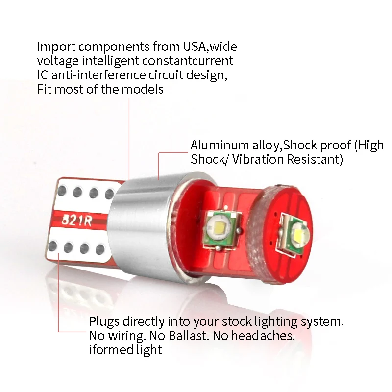 AILEO 2PCS High Power T10 w5w Led 12V Xenon Warm White 6000K Car Light Lamp Interior Light Canbus Error Warning Free Top Quality