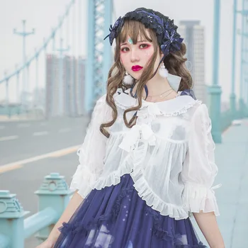 

Sweet Women's White Chiffon Shrug Top Peter Pan Collar Lolita Bolero