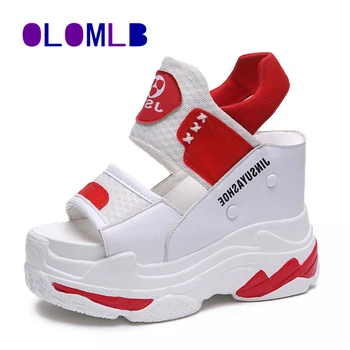 

2020 new slope heel women's sandals increase in summer 100 lap student muffin heel fish mouth Roman shoes B117