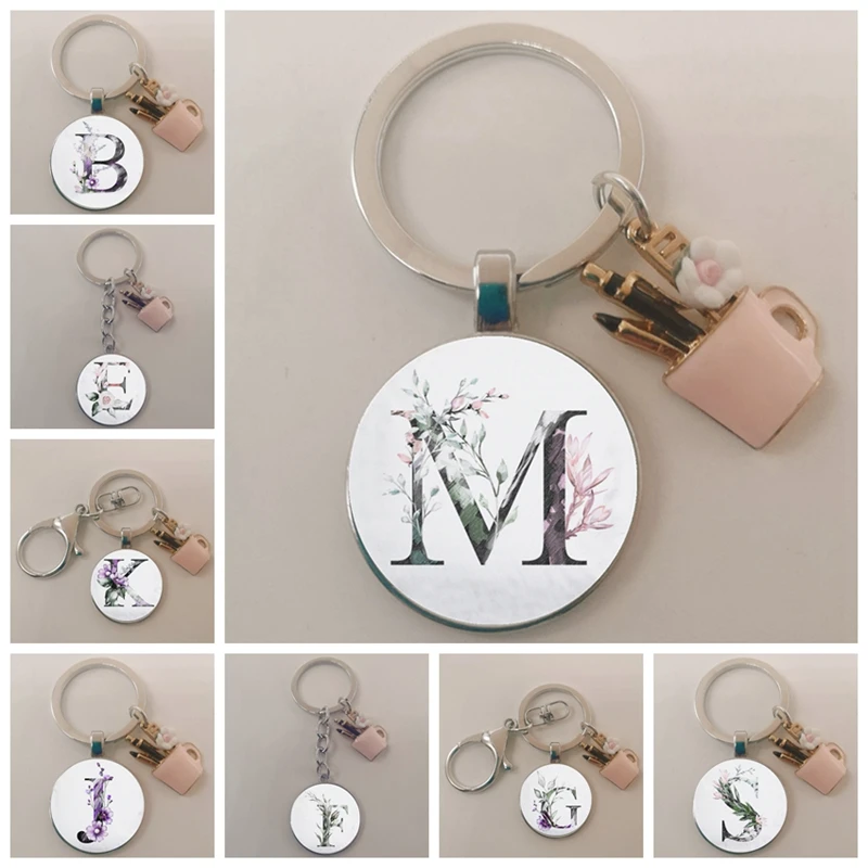 Keychain Pen-Holder Charm Glass The-Light A-Z-Pendant Teacher Thank-You Enamel Round
