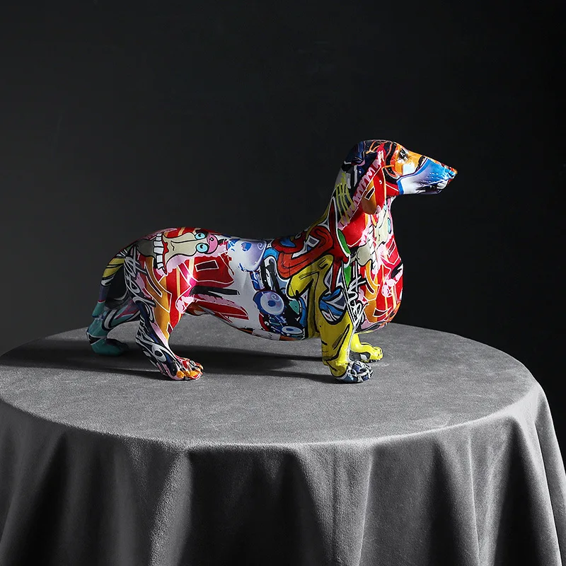 Crafts Wine-Cabinet Dog-Decoration Colorful Dachshund Modern Desktop Creative Home Painted