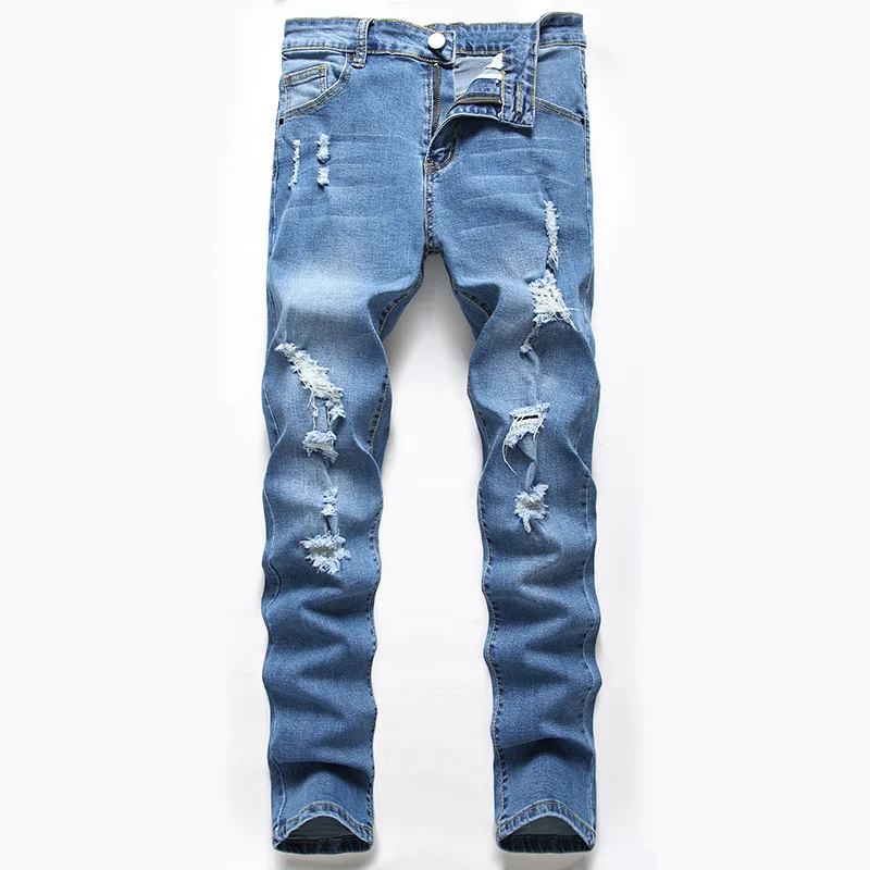 

amazon sells jeans man ripped jeans in Europe and America elastic straight man cultivate morality men's trousers