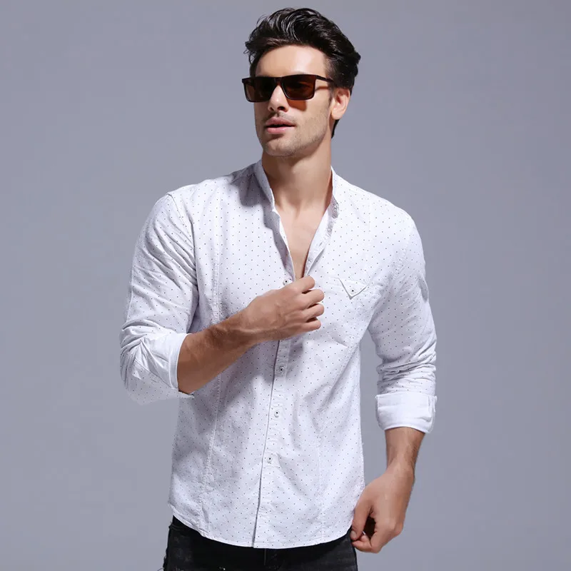 2020 Brand Quality Factory Clearance 100% Cotton Dot Print Shirt Men Stand Colar Social Business Mens Dress Shirts Long Sleeve 2020 Brand Quality Factory Clearance 100% Cotton Dot Print Shirt Men Stand Colar Social Business Mens Dress Shirts Long Sleeve