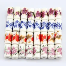  10pcs 9mm*17mm Chinese Blue And White Porcelain Beads Flower Cylinder Ceramic Spacer Beads For DIY Jewelry Making Accessories 