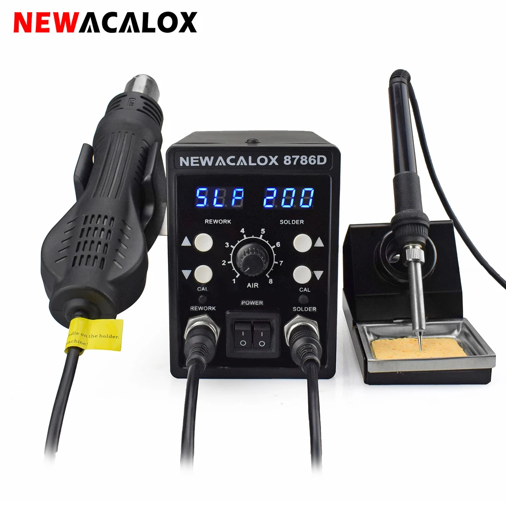 NEWACALOX 8786 878D 750W 2 in 1 Rework Soldering Station Electric Searing Iron Hot Air Gun Set Welding Tool