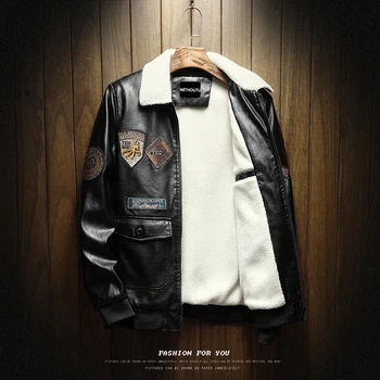 

Men European & American Style Trend Leather Jacket Spring Autumn Lapel Loose Printed Embroidery Cool Black Style Retro Tide 5XL