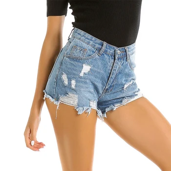 

2020 New Ladies Hole Denim Shorts Pants Women Casual Plus Size High Waist Jeans Female Fashion Ripped Shorts Hotpants XA44F