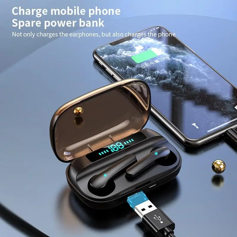 JS3 TWS Blue Technology Solution 5 0 Digital Display Touch Semi in ear Bluetooth Headset Mobile Phone Emergency Charging earbuds