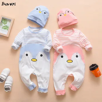 

bunvel Newborn Baby Girls Boys Rompers Penguin Pattern Jumpsuit Jumpers +Hat 2pcs Outfit Set Playsuit Kids Baby Costume 2020